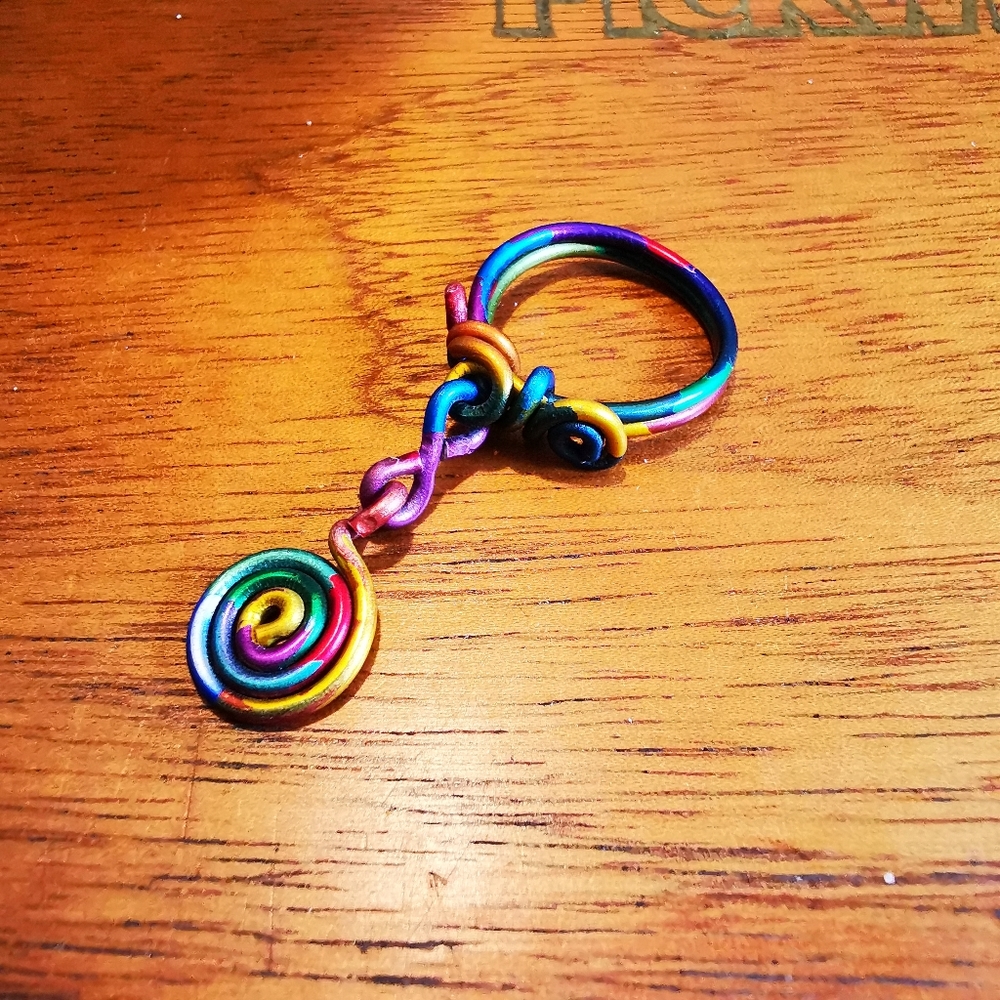 Artisan Created Rainbow Wrapped Wire Dangling Ring